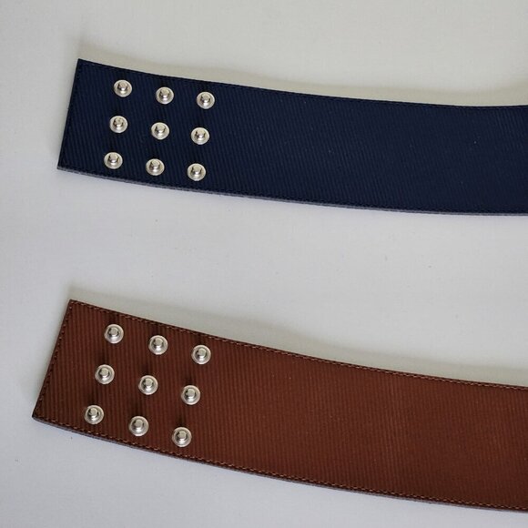 Belt Womens Lot of 2 Brown Navy Textured Ribbed Outside Snap Buttons France VTG main image 8